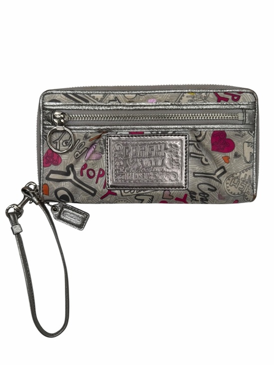 Coach Handbags - Coach Poppy Graffiti Zip Around Wallet Wristlet Silver Metallic